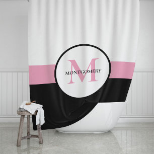 Modern Multi Color Stripe with Monogram Shower Curtain