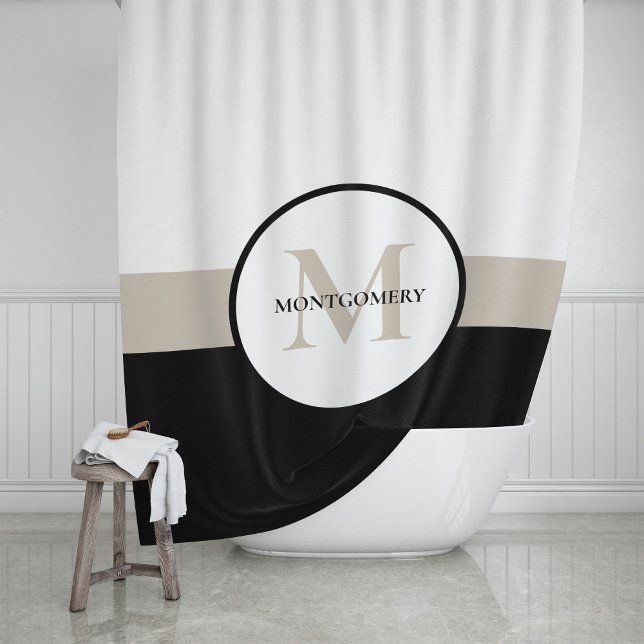 Modern Multi Color Stripe with Monogram Shower Curtain (Creator Uploaded)