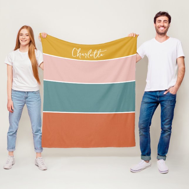 Modern Multi Colour Block Stripes Personalised     Fleece Blanket (In Situ)