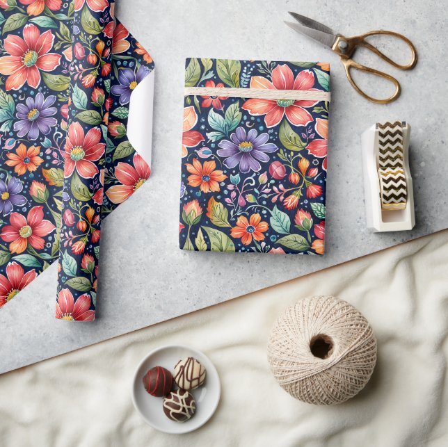 Modern Multi-colour Flowers Wrapping Paper (Crafts)