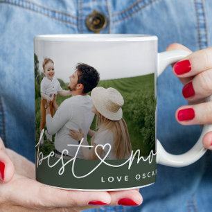 Modern multi photo best mum ever cute heart gift coffee mug