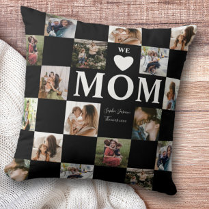 Modern Multi Photo Black & White Mum Cushion