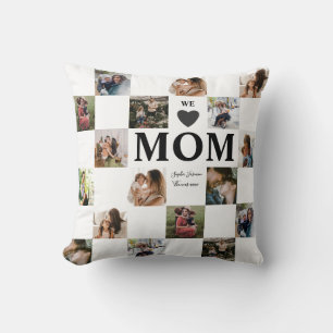 Modern Multi Photo Black & White Mum Throw Pillow