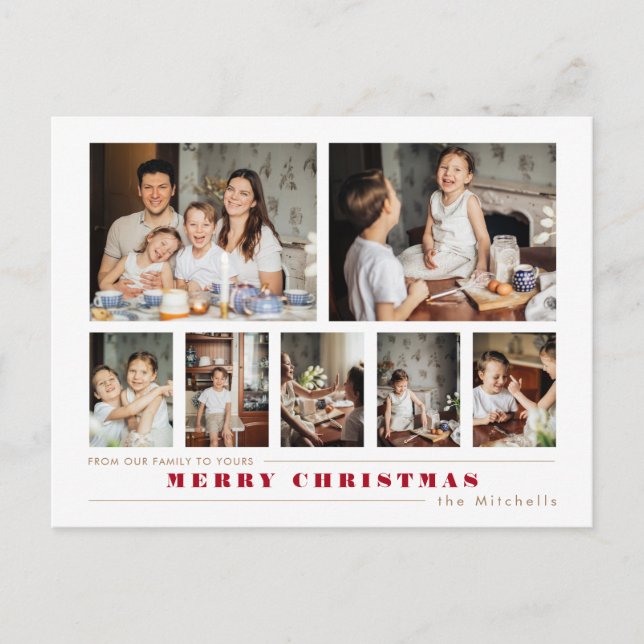 Modern Multi-Photo Christmas Collage Holiday Postcard (Front)