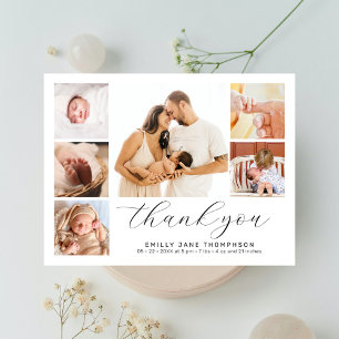 Modern Multi Photo Collage Birth Announcement Postcard