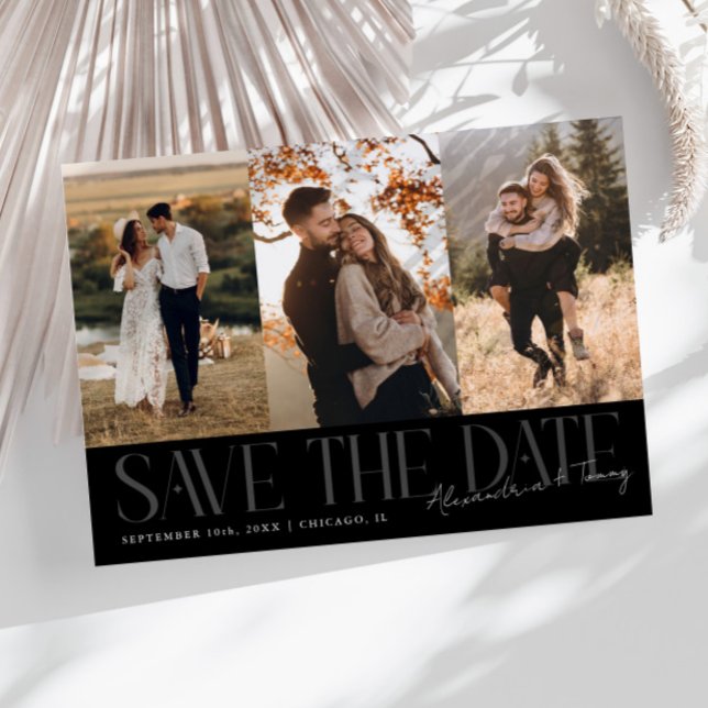 Modern Multi Photo Couple's Signature Black Save The Date (Creator Uploaded)