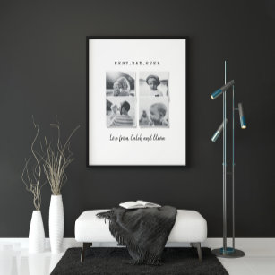 Modern multi photo dad gift elegant black white fo poster