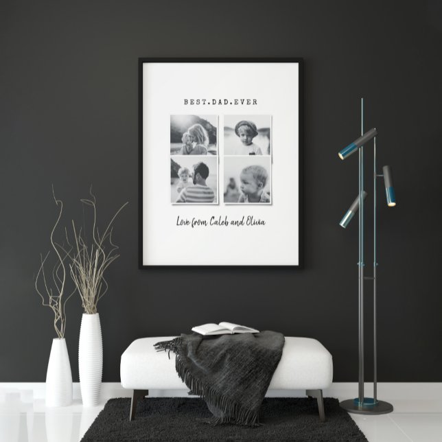 Modern multi photo dad gift elegant black white fo poster (Creator Uploaded)