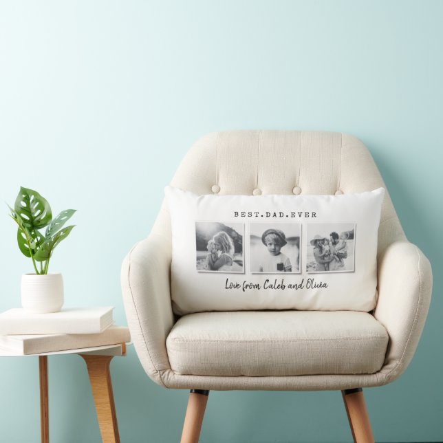 Modern multi photo dad gift elegant black white lumbar cushion (Chair)