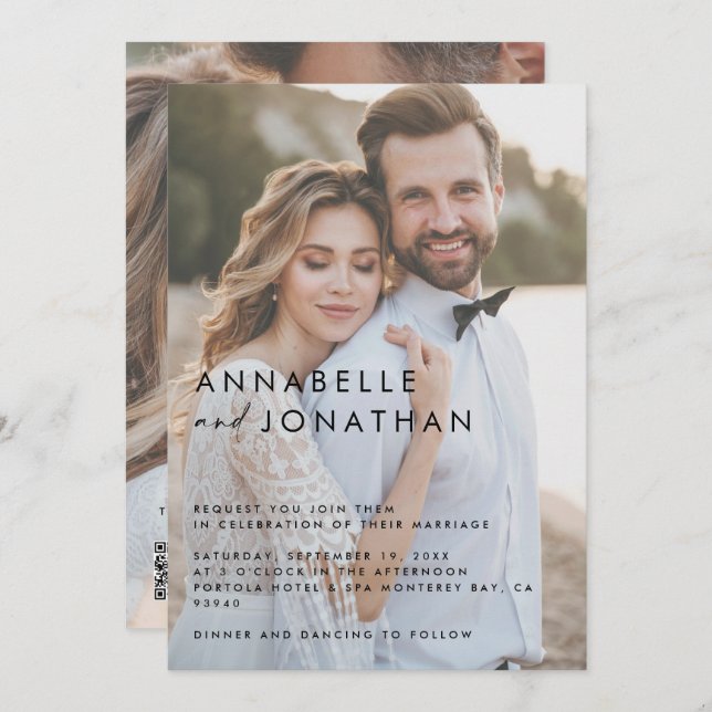 Modern multi photo elegant wedding save the date (Front/Back)