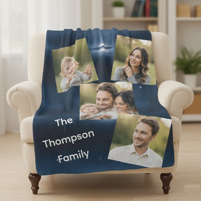Modern Multi-Photo Family Name Custom Sherpa Blanket (Creator Uploaded)