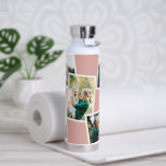 Modern multi photo family pink simple family water bottle<br><div class="desc">Modern stylish multi photo family gift. The girly pink colour can be changed.</div>
