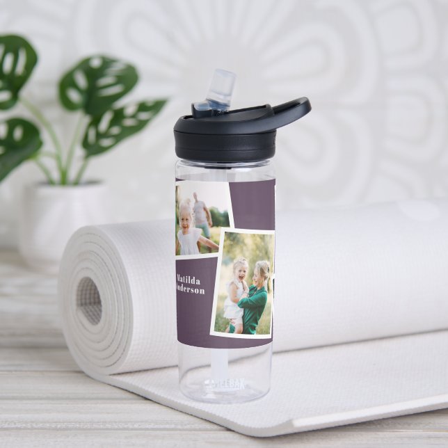 Modern multi photo family purple simple family wat water bottle (Yoga)