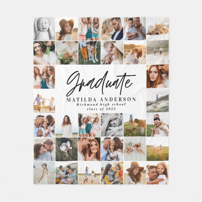 modern multi photo graduate stylish class of 2022 fleece blanket (Front)