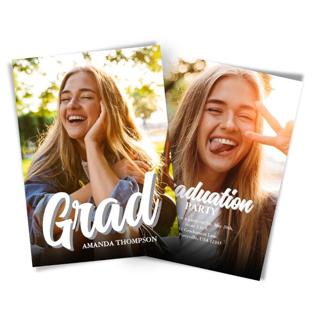 Modern Multi Photo Graduation Party Invitation (Grad photo invitation template.)
