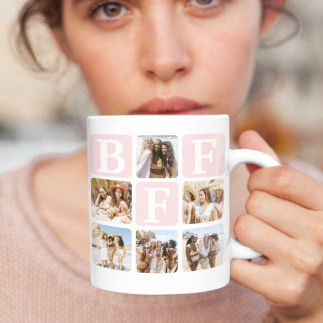 Modern Multi Photo Grid BFF Pink Coffee Mug (Creator Uploaded)