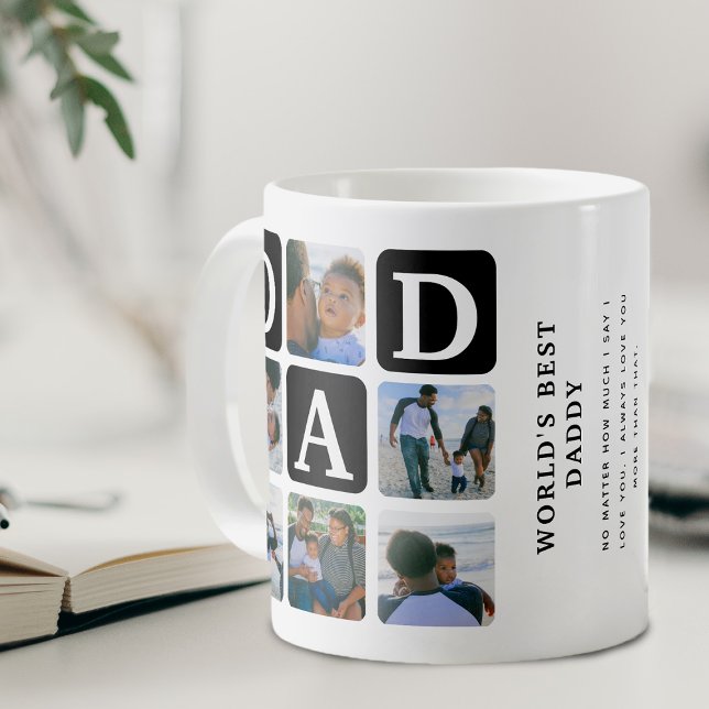 Modern Multi Photo Grid Cute DAD Gift Coffee Mug (Modern Worlds Best Daddy Photo Collage Coffee Mug)