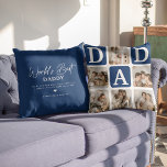 Modern Multi Photo Grid Cute DAD Gift Cushion<br><div class="desc">Create your very own DAD pillow with this modern multi-photo grid collage and text. Design features 6 Photographs with curved corner squares with the text DAD in dark blue blocks that can be changed to any colour. On the reverse the text 'World's Best Daddy' with a cute father quote that...</div>