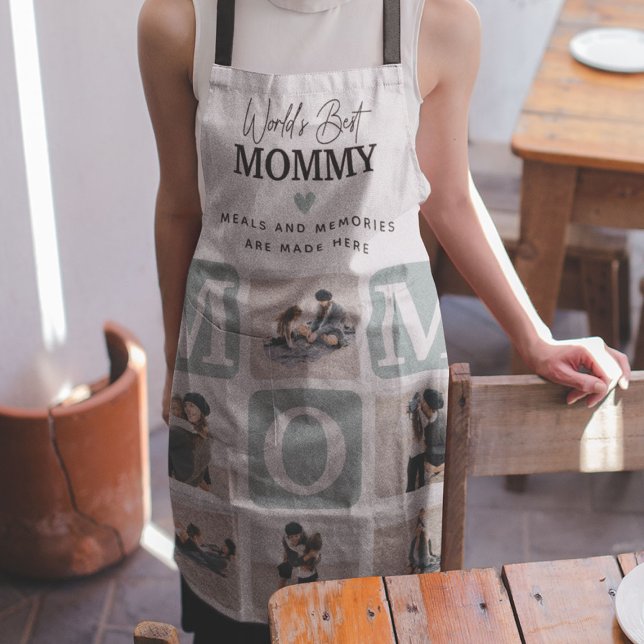 Modern Multi Photo Grid Cute MOM Gift Apron (Creator Uploaded)