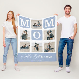 Modern Multi Photo Grid Cute MOM Gift Fleece Blanket