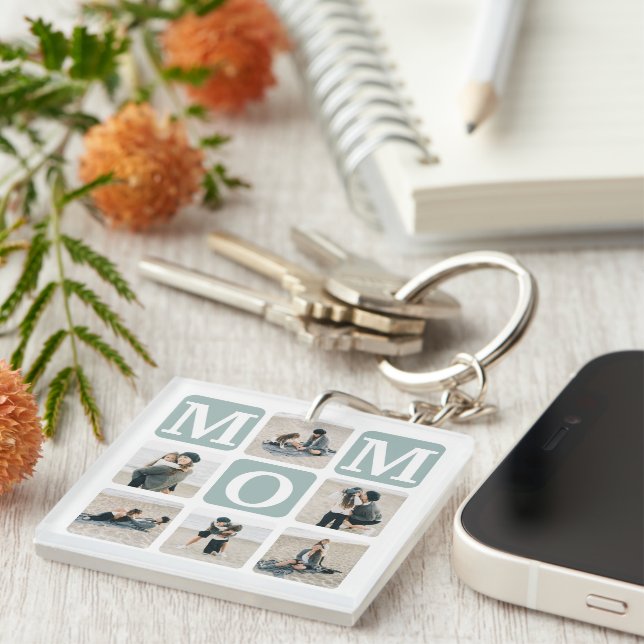 Modern Multi Photo Grid Cute MOM Gift Key Ring (Front Right)