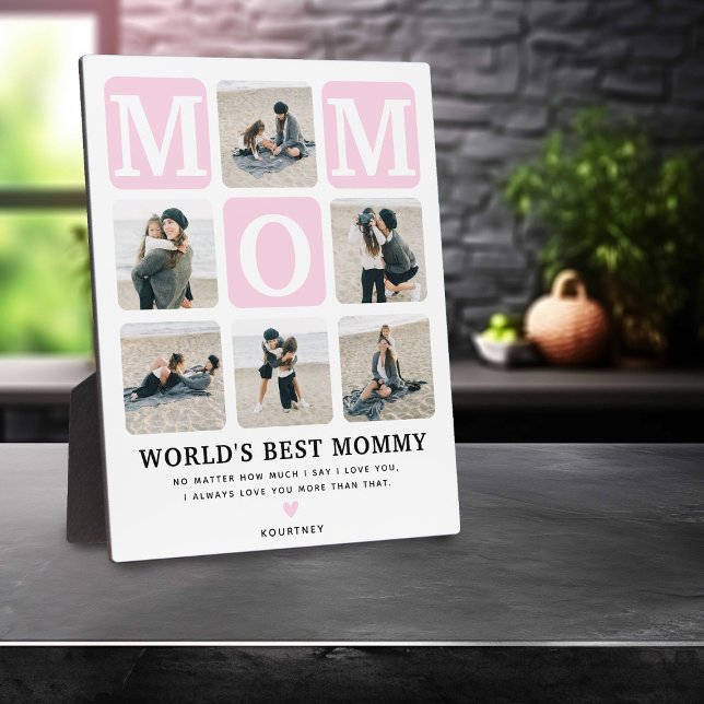 Modern Multi Photo Grid Cute MOM Gift Pink Plaque (Creator Uploaded)