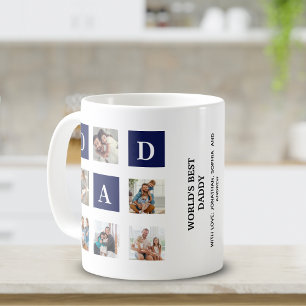 Modern multi-photo grid for dad Blue Coffee Mug