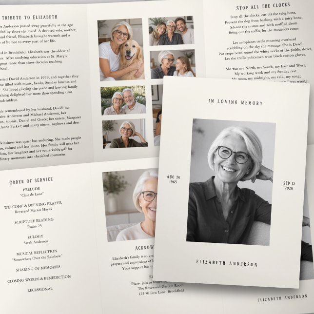 Modern Multi-Photo Memorial Order of Service Tri-Fold Programme (Creator Uploaded)