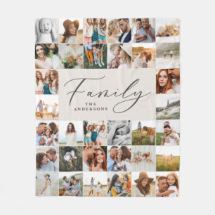 Modern multi photo natural script family elegant fleece blanket