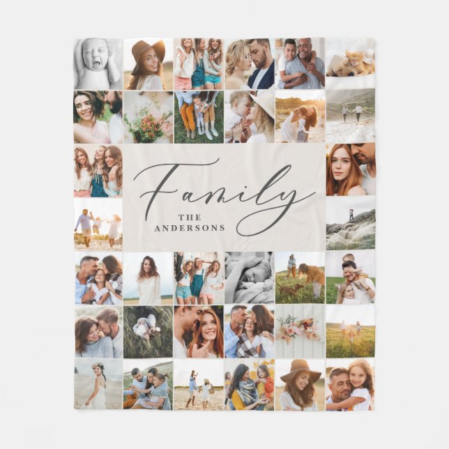 Modern multi photo natural script family elegant fleece blanket (Front)