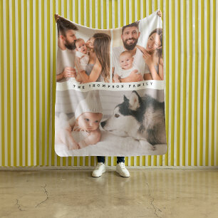 Modern Multi Photo Personalised Simple Home Family Fleece Blanket