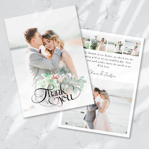 Modern Multi Picture Calligraphy Wedding Thank You Card