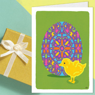 Modern Multicolor Chick and Egg "Happy Easter" Card