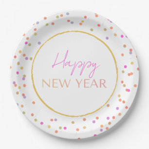 Modern Multicolor Dots Happy New Year Paper Plate