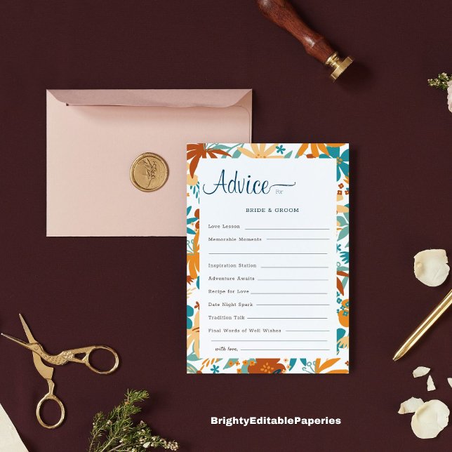 Modern Multicolor Floral Wedding Advice Card (🌸 Capture timeless wisdom and colorful love with our Modern Multicolor Floral Wedding Advice Card! )