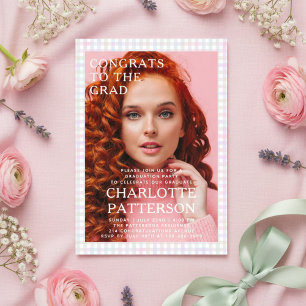 Modern Multicolor Gingham Photo Graduation Party Invitation