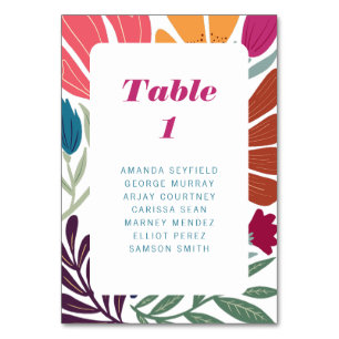Modern Multicolor Retro Floral Wedding Table Number