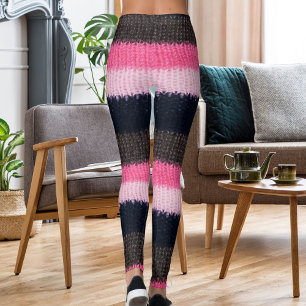 Modern Multicolor Striped Knitted Woolen Texture Leggings