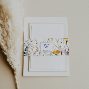 Modern Multicolor Wildflower Monogram Wedding  Invitation Belly Band