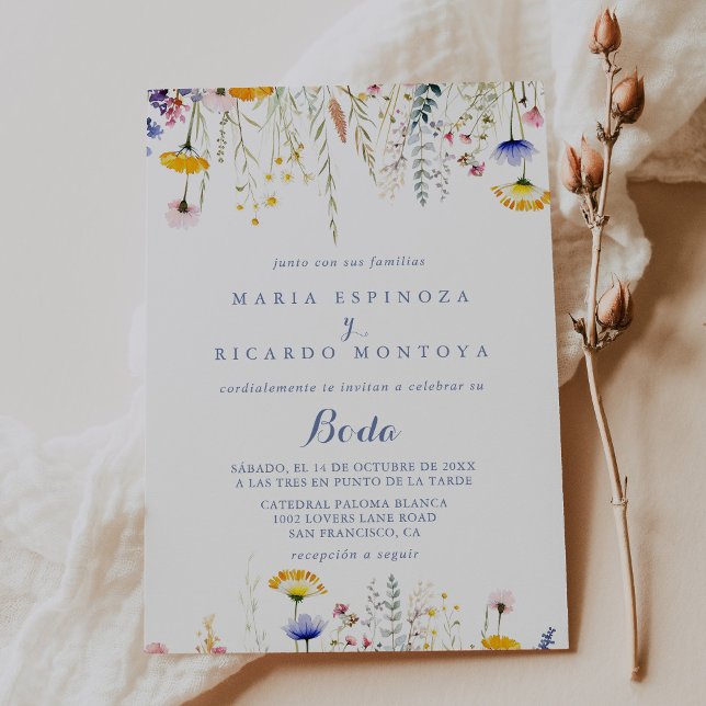 Modern Multicolor Wildflower Spanish Wedding  Invitation (Creator Uploaded)