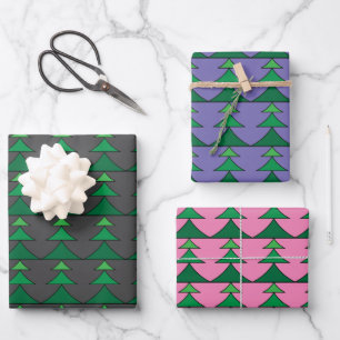Modern Multicolor X-mas Tree Pattern Wrapping Paper Sheet