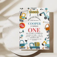 Modern Multicolored Boy Construction 1st Birthday 