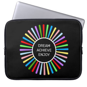 Modern multicolored rays on black laptop sleeve