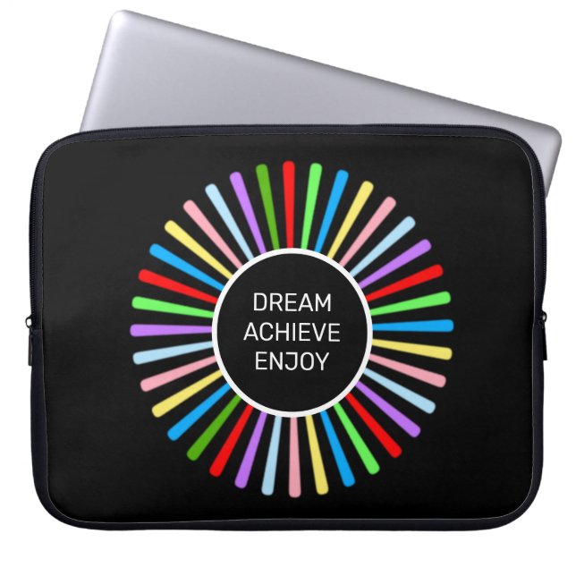 Modern multicolored rays on black laptop sleeve (Front)