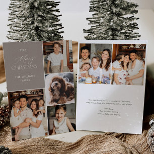Modern Multiple Photos Christmas Card Taupe