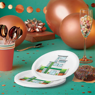 Modern Multistorey House Contemporary Home Paper Plate