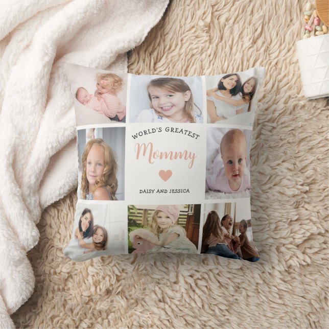 Modern Mum 8 Photo Collage Pink Heart Cushion (Blanket)