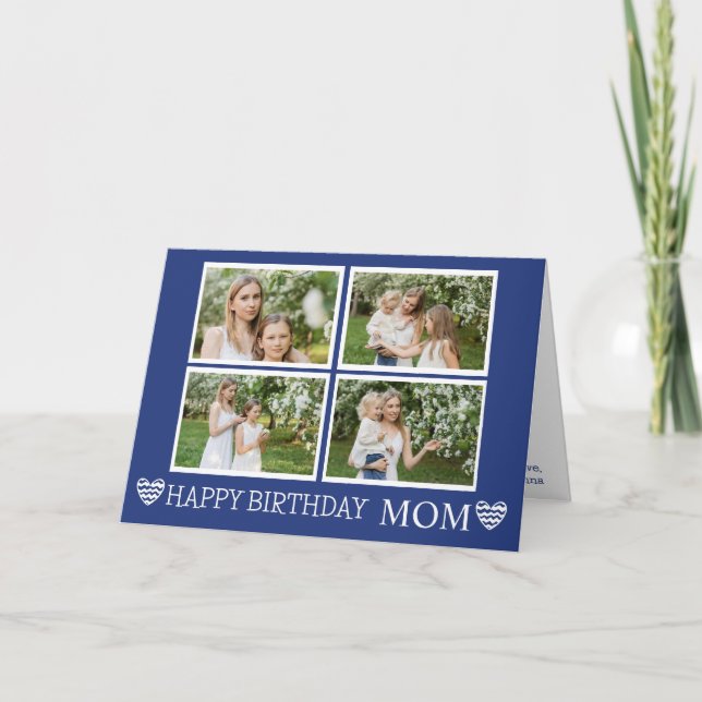 Modern Mum Birthday Navy Blue 4 Photos Collage Card (Front)
