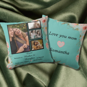 Modern Mum Mother Daughter Quotes 4 Photo Collage Cushion