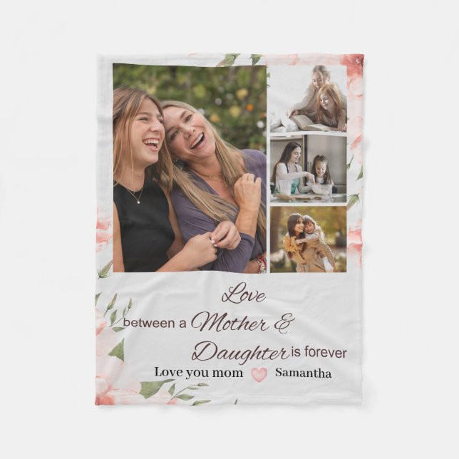 Modern Mum Mother Daughter Quotes 4 Photo Collage  Fleece Blanket (Front)